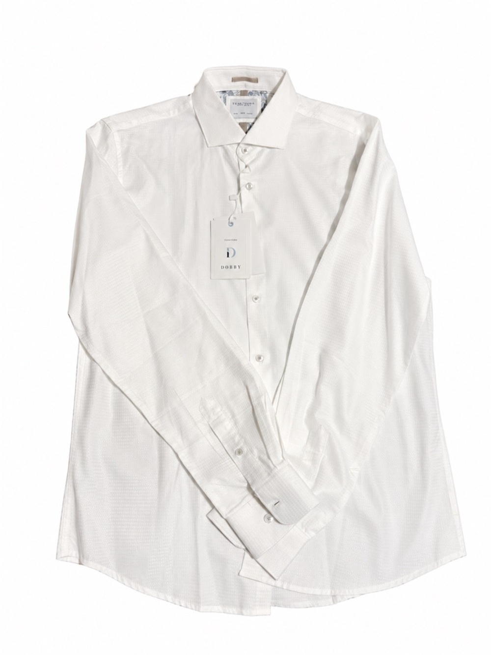 Denim & Flower Men's White Dobby Dress Shirt